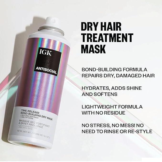 IGK Travel Hair Treatment Set | Antisocial Hair Mask + Good Behavior Spray | Overnight Bond-Building + Keratin Like Smoothing Spray | Vegan + Cruelty-Free | Set of 2