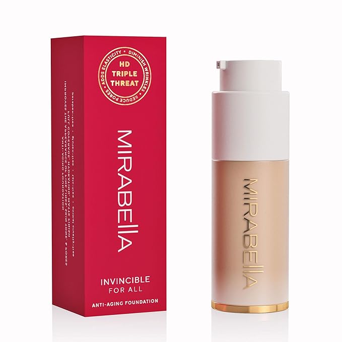 Mirabella Invincible For All HD Liquid Foundation - Anti-Aging Full Coverage Liquid Face Makeup - Moisturizing, Hydrating & Lightweight Foundation for All Skin Types (Medium M140)