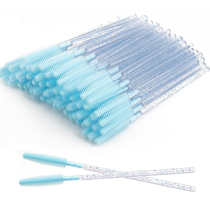 MyAoKuE-UP 100pcs Silicone Mascara Wands Disposable Eyelash Brushes Wand for Extension Makeup Brush Tool Bulk (Silicone Crystal Blue)