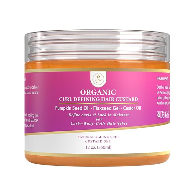 Curls Defining & Styling Custard Gel, Enhances Curls Definition & Long-Lasting Hold. With Flaxseed, Pumpkin Seed & Rosemary. Natural Hair Styling, 12 fl oz
