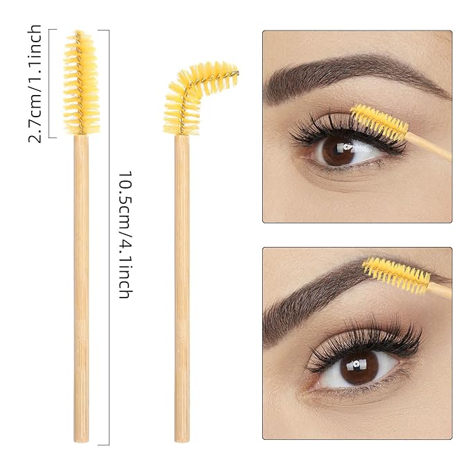 MyAoKuE-UP 100 Pack Bamboo Handle Mascara Wands Disposable Eyelash Brushes Eco-friendly Lash Extension Tool, Yellow