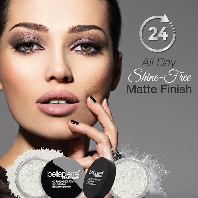 Bellapierre HD Finishing Powder Translucent – Mica-Based Mattifying Setting Powder, Silky Shine-Free Finish, Lightweight Baking Powder, Non-Toxic & Paraben-Free – 0.23 oz
