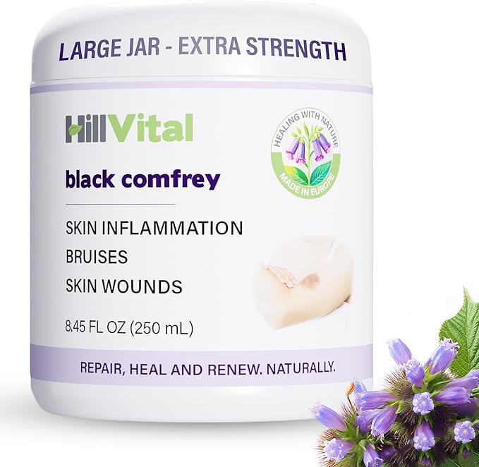 HillVital Bruise Cream Extra Strength, Fast Healing for Thin Skin - Premium Bruise Gel, and Comfrey Salve for Bone Healing, Herbal Salve Comfrey Balm for Pain, Moisturizing Bruse Formula Scar Cream