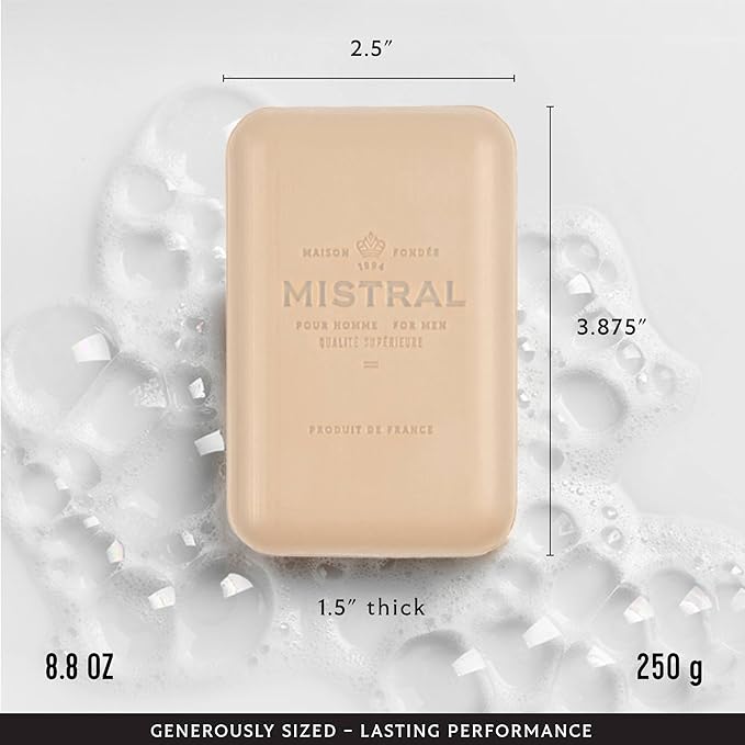 Mistral Sandstone Luxury Bar Soap for Men | Men’s Natural Soap Bar | Paraben, Phthalates Free | Moisturizing & Triple-Milled Natural Soap for Men - Made in France | Large, 8.8 oz