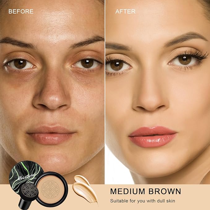 Mushroom Head Air Cushion CC Cream - BB Cream Face Makeup for Mature Skin, Moisturizing Cover Balm Foundation & Long-Lasting Color Correcting Concealer, Even Skin Tone for All Skin Types