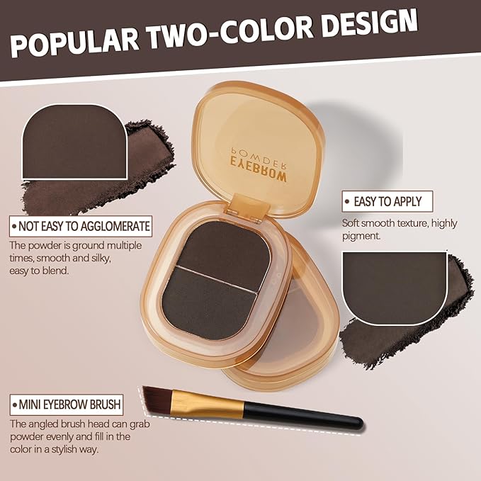 2-Color Eyebrow Powder Kit, Brow Powder with Eyebrow Brush, Long-lasting Waterproof Highly Pigment Eyebrow Makeup, Eye Brow Powder for Women