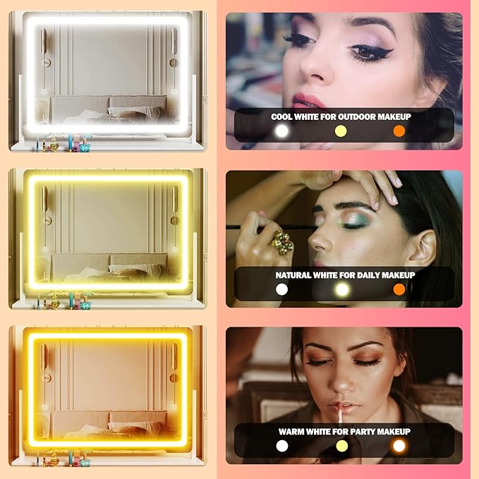 Lighted Makeup Mirror, 17.3"x13" Hollywood Vanity Mirror with Lights, Three Color Lighting Modes, and 5X Magnification Mirror, Smart Touch Control, 360°Rotation (Gold, Gift Box)