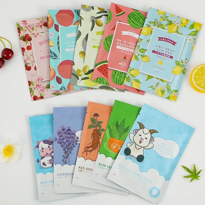 30 Sheets Face Masks Skincare for All Skin Types, Hydrating Facial Masks with Natural Ingredients, Moisturing Face Masks for Sensitive Skin, Oil Contral Facial Mask for Women