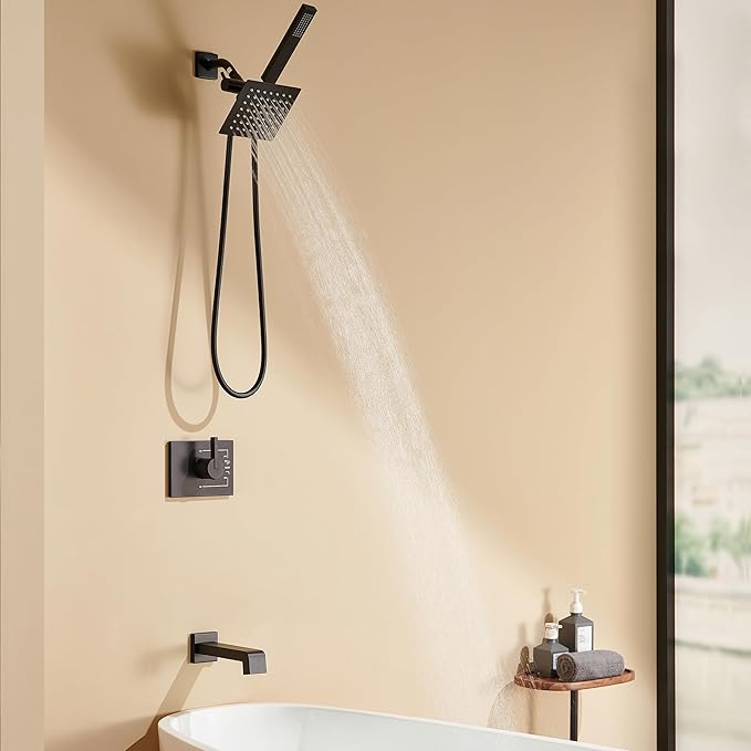 Shower Faucet Set Dual Shower Heads with Handheld Spray Combo and Tub Spout, All Metal Dual Shower Head Combo and 3-Way Diverter,Black Shower Head and Handle Set