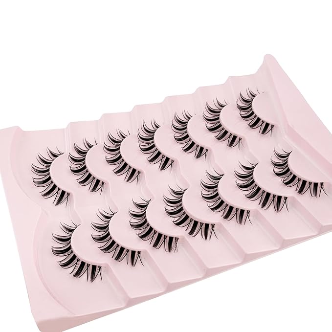 Fairy Lashes Manga Lash False Eyelashes Natural Look, Yasnai Anime Lashes Fake Lashes Volume 12mm Eye Lashes, Strips Lashes Natural False Lashes Clear Band 6 Pairs Pack