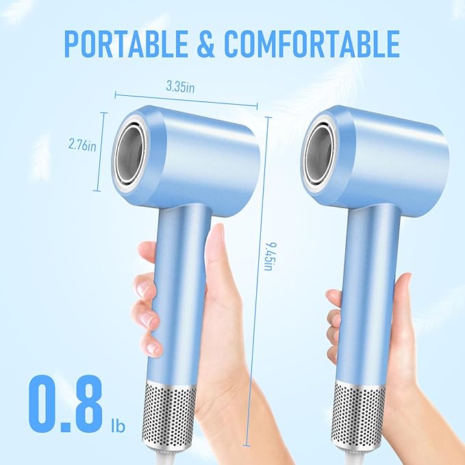 Hair Dryer, High-Speed Blow Dryer, 110000 RPM Negative Ionic Care Hair Dryer for Fast Drying Low Noise Thermo-Control Hairdryer with Magnetic Diffuser & Nozzle for Home Travel