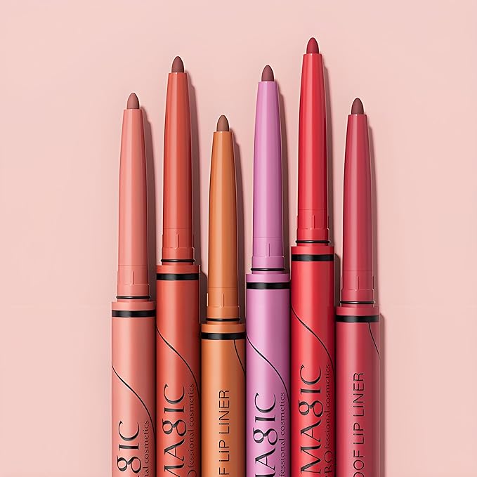 6 Colors Matte Lip Liner Set, Waterproof and Long Wear Lipliner, Smudge-proof and Transfer-proof Lip Liner Pencil, Creamy Rich Color, Smooth Application, No Sharpener Required