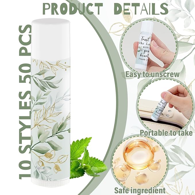 50 Pcs Bible Verse Lip Balm Bulk Christian Gifts for Women Faith Religious Inspirational Party Favors Catholic Group Moisturizing Lip Care, Appreciation for Friend Teacher Worker Employee