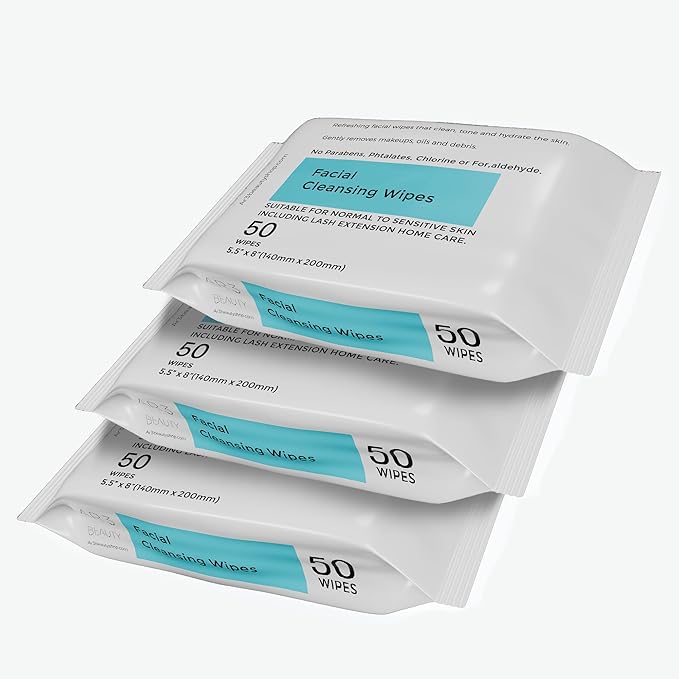 Facial Cleansing Wipes. 3 Pk. Pack of 50 each. (Facial Cleansing Wipes for Women | Gentle Makeup Remover. 150 wipes