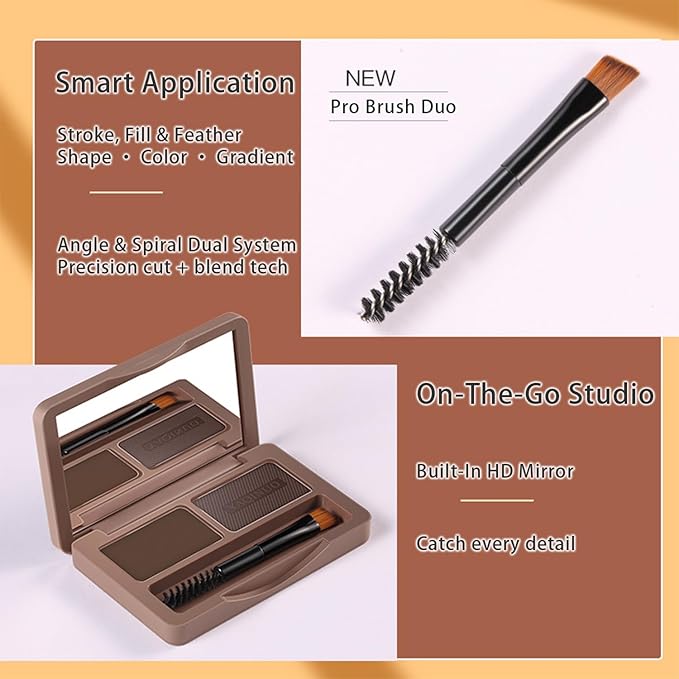Eyebrow Powder Kit, Long-Lasting & Waterproof Two Colors Brown Tinted Brow Powder for Beginners, Easy to Apply, Stays All Day, Includes Brow Brush & Mirror