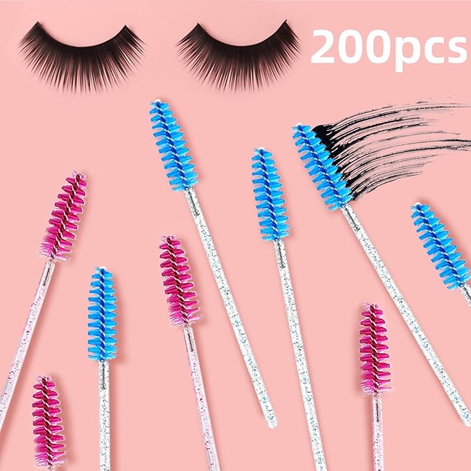 200 Pcs Disposable Mascara Wands,Lash Spoolies Crystal Eyebrow Spoolies Brush Eyelash Applicator Tool Spoolies for Eyebrow,Used for Eyelash Extension Eyebrows Cosmetics(rose red and blue)