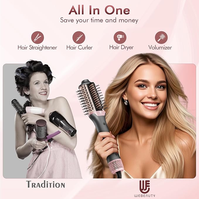 Blow Dryer Brush Hair Straightener | High-Speed 2-in-1 Hair Styler One Step Hot Air Brush Hair Dryer Volumizer with Straightening Brush Comb for Silky Smooth 110000 RPM Black