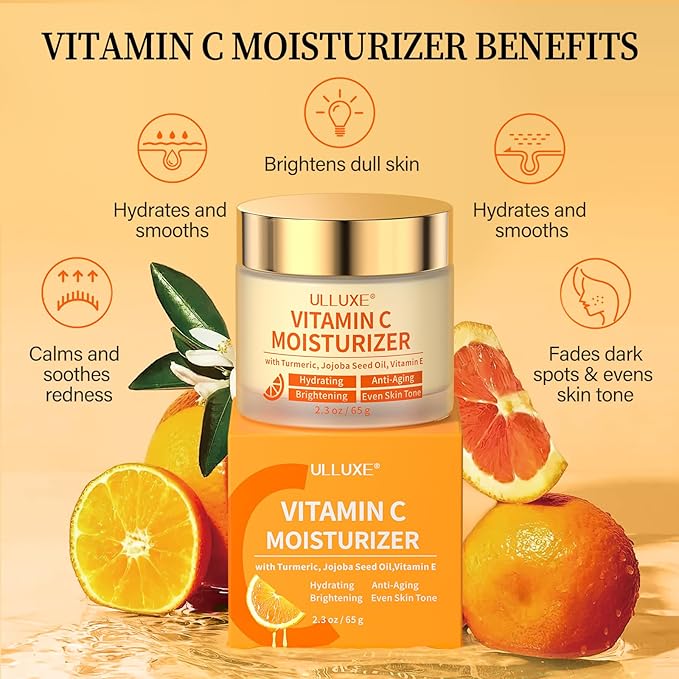Vitamin C Face Cream, Brightening & Anti Aging Face Moisturizer with Turmeric for Dark Spots, Wrinkles & Uneven Tone, Glowing Skin Care Hydrating with Niacinamide & Squalane for All Skin Types, 2.3 Oz