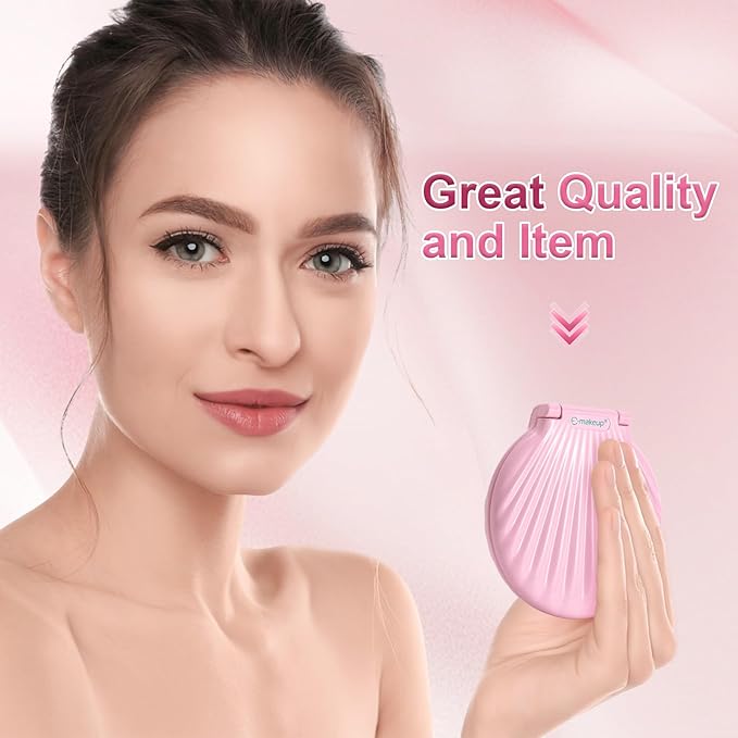 Compact Makeup Mirror with Lights Travel Vanity Mirror with Lights Small Compact Mirror 2x/10x Magnification & LED Lighted, Magnifying Mirror Portable Adjustable Rechargeable, Pink