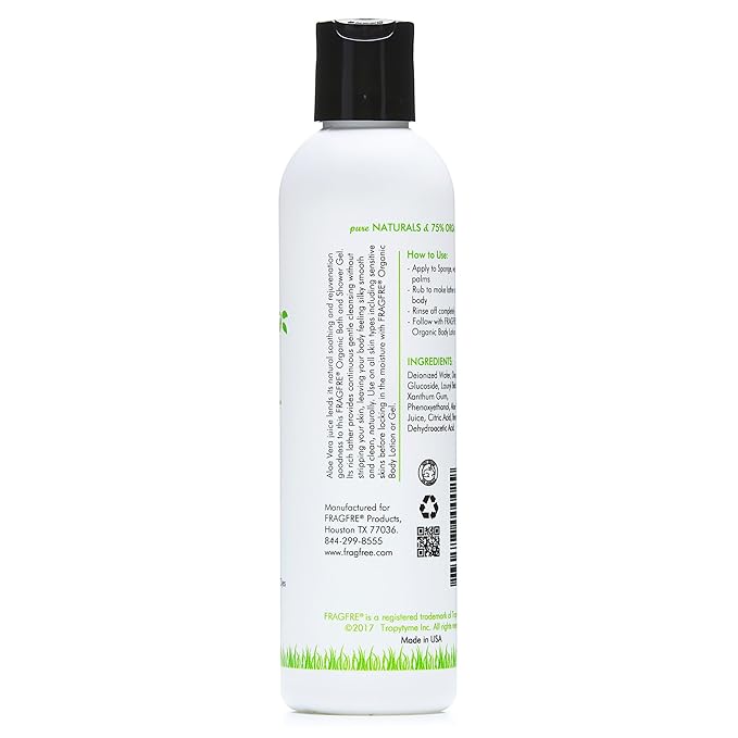 Organic Shower Gel 8 oz - Fragrance Free Sulfate Free Parabens Free - for Normal and Dry Sensitive Skins - Gluten Free Vegan Cruelty Free - Organic Aloe Vera Bath Shower Gel - pure Natural