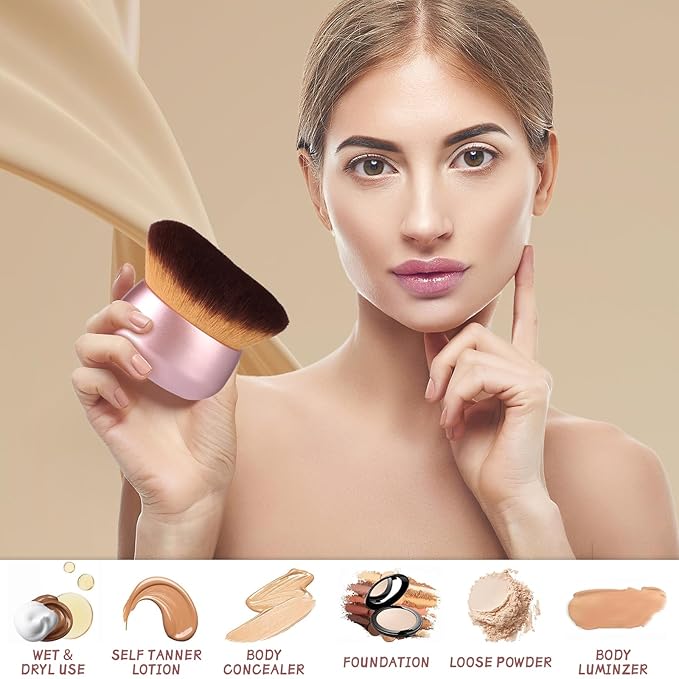 Extra Large Body Makeup Brush,Oval Face & Back Kabuki Brush for Flawless Contour, Bronzer & Leg Makeup,Dry Brushing & Facial Massager,Premium Matte Gold Design