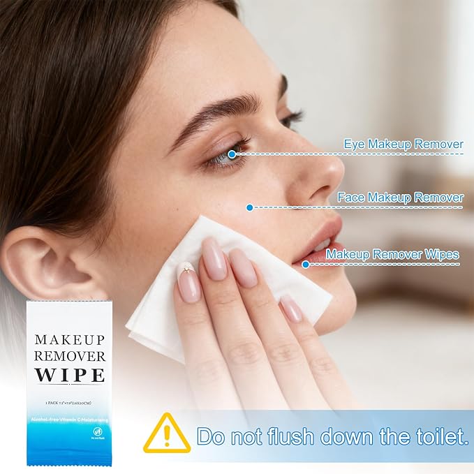 200 Pcs Individual Makeup Remover Wipes,Wrapped Travel Makeup Wipes,Alcohol Free Face Cleansing Wipe, Remover Wipe with Vitamin E for Hotel and Travel