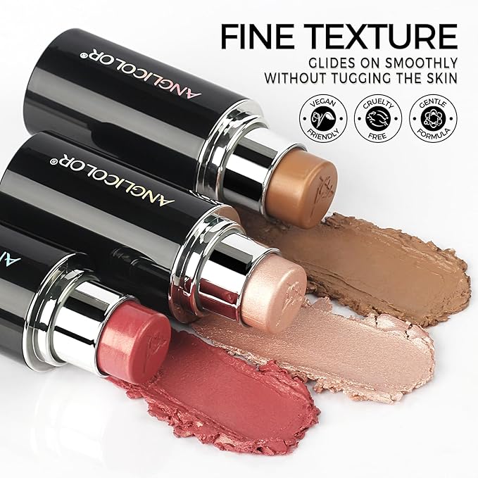 Highlighter Long Lasting, Contour Stick Makeup Naturally, Blush Makeup Smoothing, High Color Rendering, Easy To Mix, Vegan & Cruelty-Fre (Contour Stick+Highlighter)