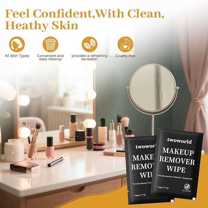 Makeup Remover Wipes Bulk Individually Wrapped,Travel Makeup Wipes Gentle for Face Cleansing Mascara Lipstick Travel Hotel（black,pack of 150)