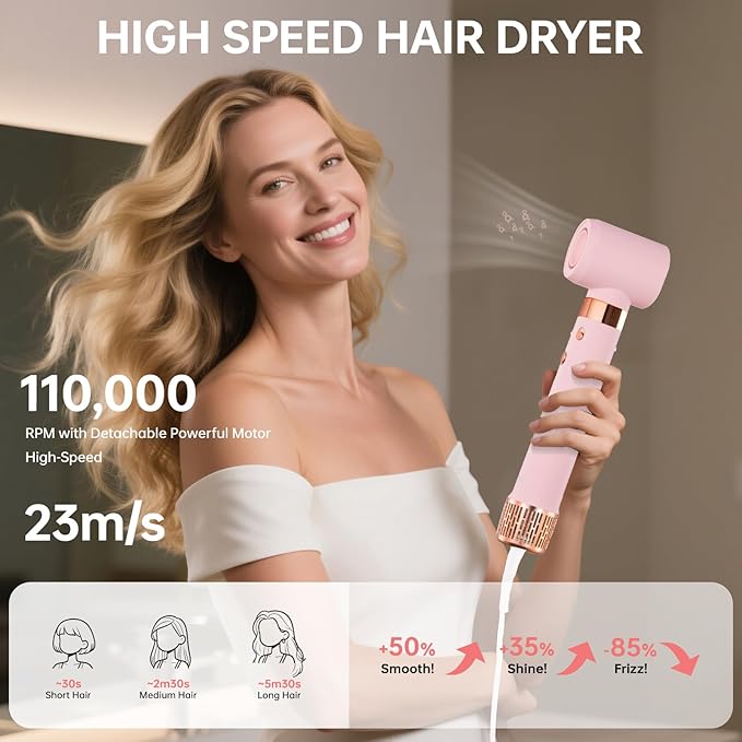 6 in 1 Professional Hot Air Styler & Powerful Hair Dryer Brush & Auto Wrap Curlers 110,000 RPM Brushless Motor • Styling Without Heat Damage • Fast Drying Curling Volumizing Straightening, 1400W