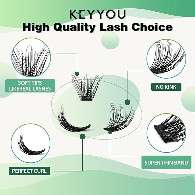 Lash Clusters 96pcs Individual Lashes Y03 D Curl 10-18MIX Cluster Lashes KEYYOU Volume Wispy Lash Extension Soft&Comfortable Easy DIY at Home(Y03 D-10-18MIX)