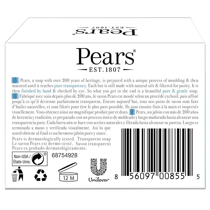 Pears Soap, Pure & Gentle with Mint Extract – Transparent Blue Glycerin Soap for Cool, Refreshed Skin, 4.4 Oz