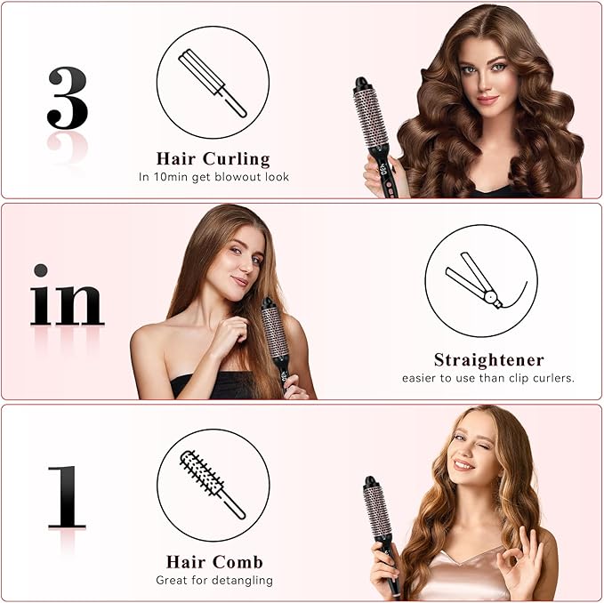 Ufree Ionic Thermal Brush, 1.5 Inch Heated Round Brush for Blowout, 30s Fast Heating Curling Brushes with 9 Temp Settings, Dual Voltage Travel Hair Styling Tool, Not Blow Dryer