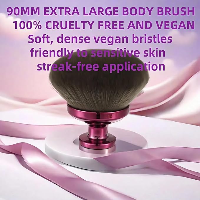 Extra Large Kabuki Brush - 90mm Wide Head for Flawless Face & Body Makeup, Self Tanner, Sunscreen. Even Application with Liquids/Creams. Wet & Dry Use - Purple