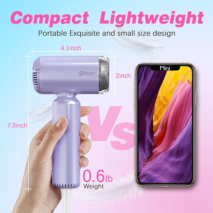 Mini Hair Dryer, High-Speed Blow Dryer with 110,000RPM Brushless Motor, Magnetic Diffuser, Negative Ionic Technology for Fast Drying, Compact & Lightweight for Home & Travel (Purple)