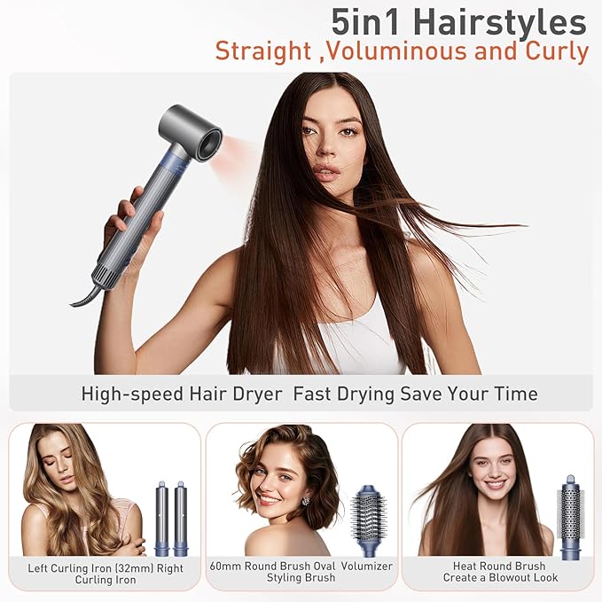 TANSHINE Blow Dryer Brush,Hair Dryer Brush with 110,000 RPM High-Speed Negative Ionic Hair Dryer,5 in 1 Hot Air Styler, Blow Dryer for Fast Drying Curling Volumizing Straightening Styling