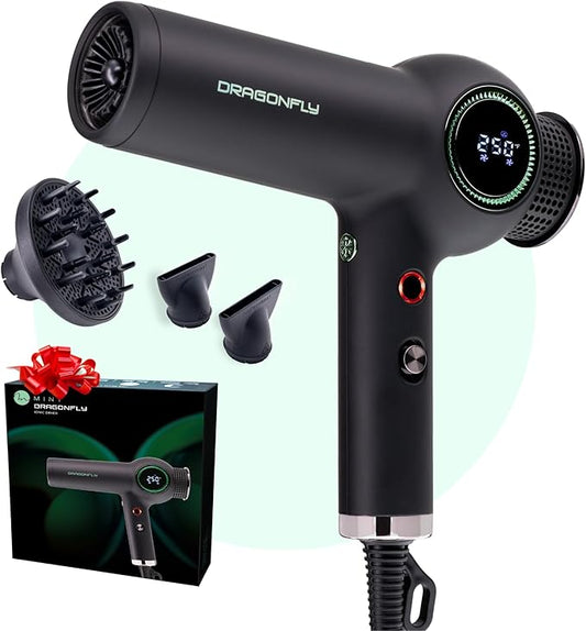 MINT Dragonfly Ionic Hair Dryer with Diffuser | Lightweight Professional Hair Dryer | Smart Negative Ion | High Speed Brushless Ionic Blow Dryer | Low EMF