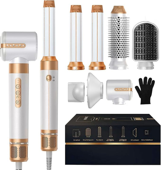 7 in ONE Hair Dryer Brush, Powerful Blow Dryer Brush with Auto- Wrap Curler, Detachable Fast Drying, Volumizing, Curling, Straightening, Ionic Hair Dryer with Diffuser, Hair Styling Tools 100-120V