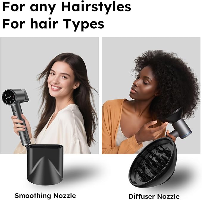 Hair Dryer, Professional Ionic Hair Dryer for Fast Drying, Low Noise, Lightweight, 600 Million Negative Ions High-Speed Hair Blow Dryer with Diffuser for Curly Hair Women, Men, Home, Travel, Salon