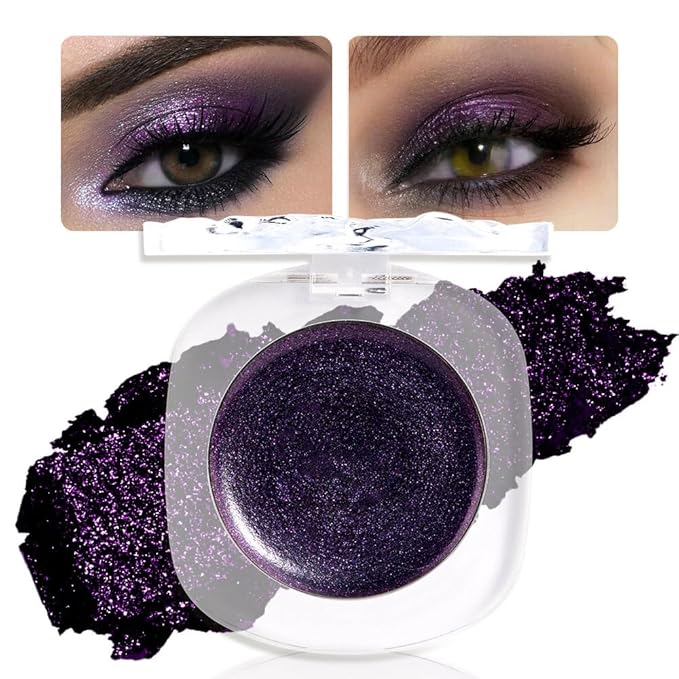 Dark Purple Cream Glitter Shimmer Metallic Eyeshadow Palette Makeup, Natural Single Mini Instant Holographic Eyeshadow For Women, Sombras Crema Para Ojos, Talc, Paraben & Cruelty Free