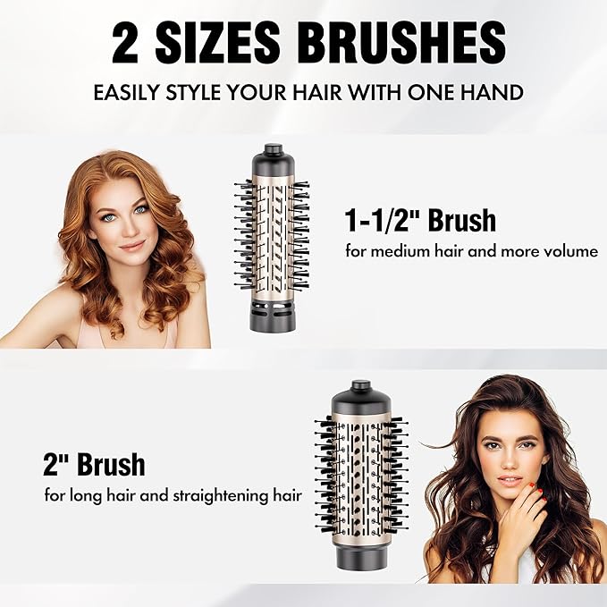 DAILYLIFE Rotating Hair Dryer Brush, 2 Brushes (1.5" & 2") Included, Blow Dryer Brush with Ionic Function, ALCI Safety Plug and Ceramic Coating