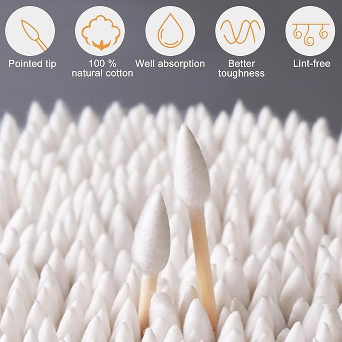 eyxformula 900 Count Pointed Tip Cotton Swabs, Double Precision Tips Cotton Swabs with Sturdy Bamboo Sticks, Soft Pointy Cotton Swabs for Eye Makeup Touch-ups, Correcting Nail Polish Mistakes, Crafts
