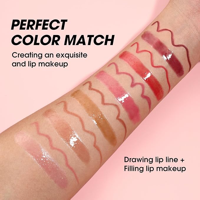 LANGMANNI 6 Matte Lip Liner With 6 Nourishing Lip Oil Lip Gloss Set, Long-Lasting And Hydrating 2 IN 1 Makeup Set, Beauty Daily Cosmetics Gift for Girls