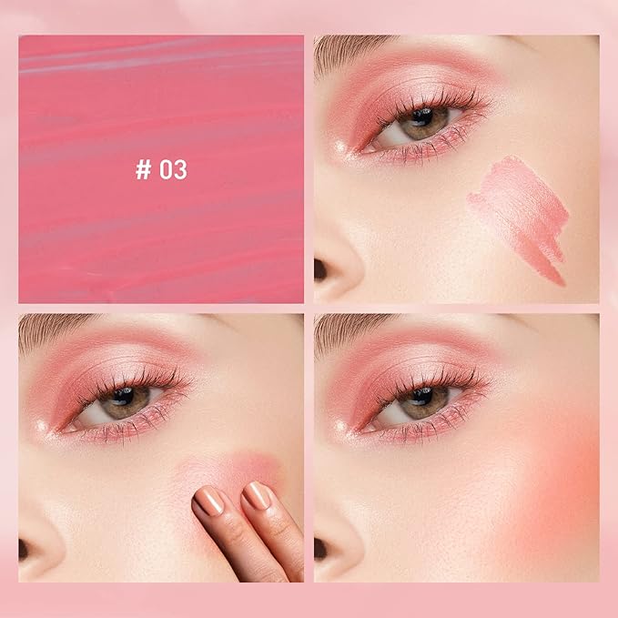 Liquid Blush Cream Blush Makeup, Pigmented, Lightweight, Breathable, Sheer Flush, Waterproof, Long-Wearing, Natural-Looking Dewy Cheek Tint (Peach Pink 03)