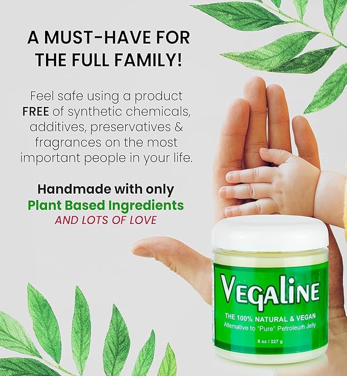Vegaline - 100% Natural, Vegan & Hypoallergenic Alternative to Petroleum Jelly - Unpetroleum - Lips, Hands, Baby, Makeup Remover and More (8 Ounce)