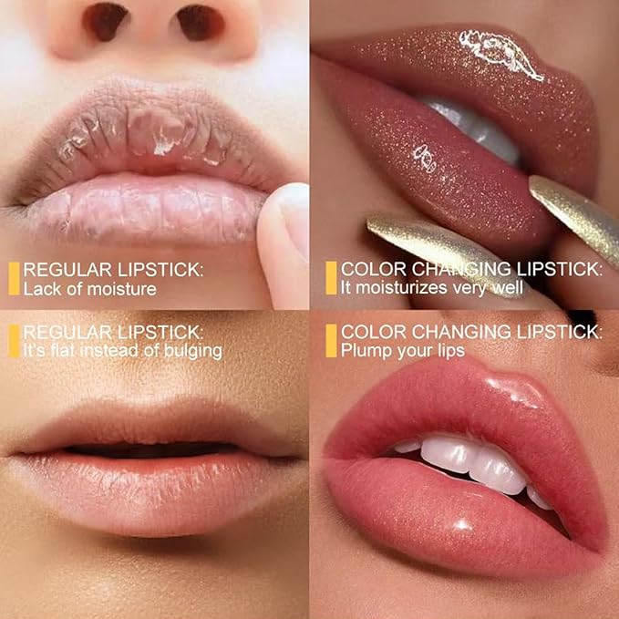 Color Changing Lipstick, Gold Crystal Color Changing Lipstick, Transferproof Colors Changings Transparente Lipsticks, Long Lasting 24 Hours, Moisturizing Glossy Shine Lip Gloss for Women (1pcs)