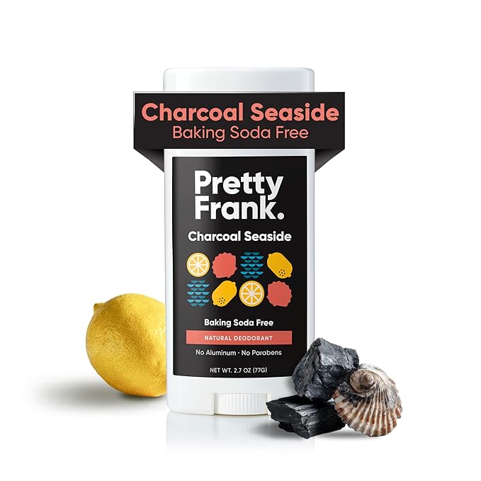 Pretty Frank Natural Aluminum-Free Deodorant Stick with Charcoal, Baking Soda-Free, Charcoal Seaside (1-Pack) | Sensitive Skin Friendly, Effective Odor Control for Women & Men, Organic Ingredients