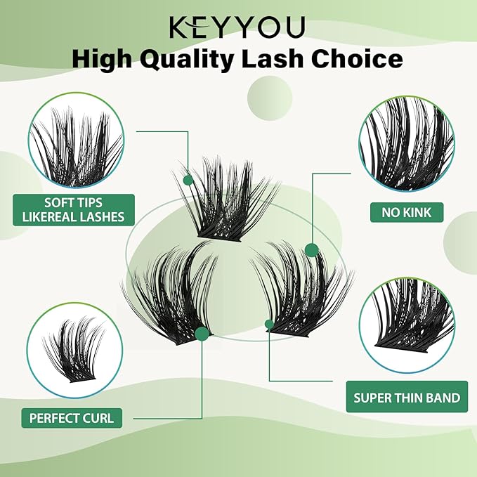 Lash Clusters 96pcs Individual Lashes Y22 D Curl 10-18MIX Eyelash Clusters KEYYOU Volume Wispy Lash Extension Soft&Comfortable Easy DIY at Home(Y22,D-10-18MIX)