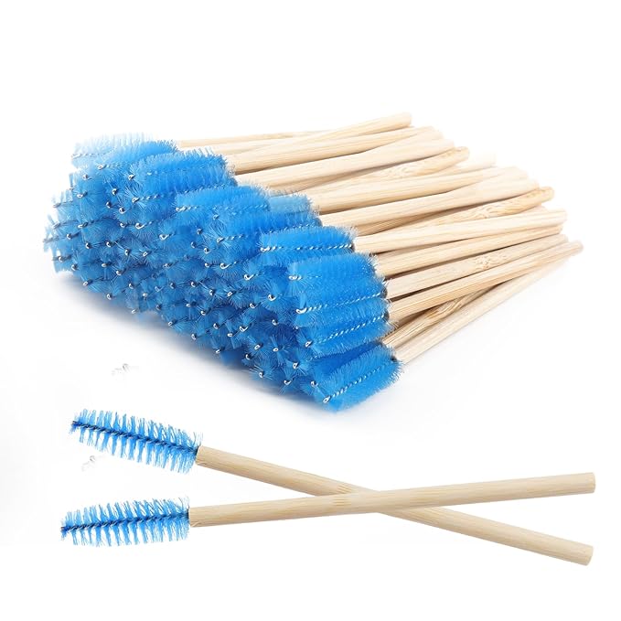 MyAoKuE-UP 100 Pack Bamboo Handle Mascara Wands Disposable Eyelash Brushes Lash Extension Tool, Blue