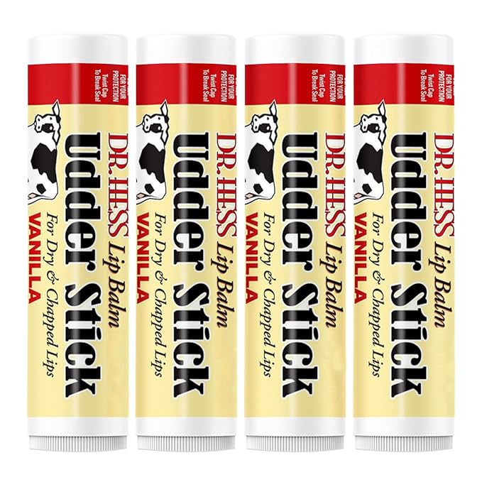 Original Udder Stick SPF Lip Balm, Soothing Moisturizer Sun Screen Balm for Dry Lips with Jojoba, Beeswax & Shea Butter, Total Lip Care, Hydration & Repair, Vanilla Flavor, 4 Pack
