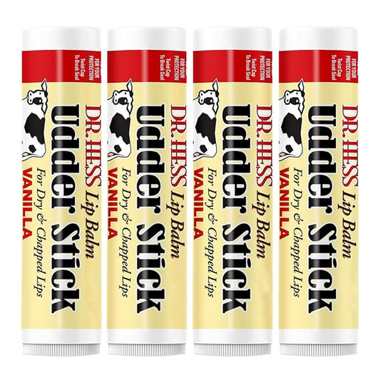 Original Udder Stick SPF Lip Balm, Soothing Moisturizer Sun Screen Balm for Dry Lips with Jojoba, Beeswax & Shea Butter, Total Lip Care, Hydration & Repair, Vanilla Flavor, 4 Pack